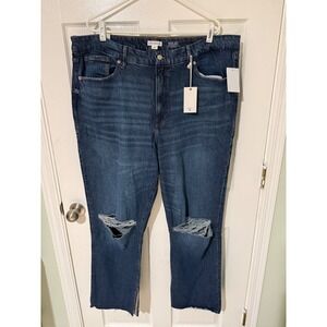 GOOD AMERICAN Good Boy Straight Jeans Super High Rise Blue Denim Size 22 Plus